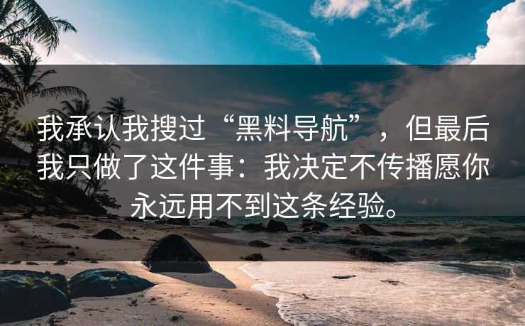 我承认我搜过“黑料导航”，但最后我只做了这件事：我决定不传播愿你永远用不到这条经验。